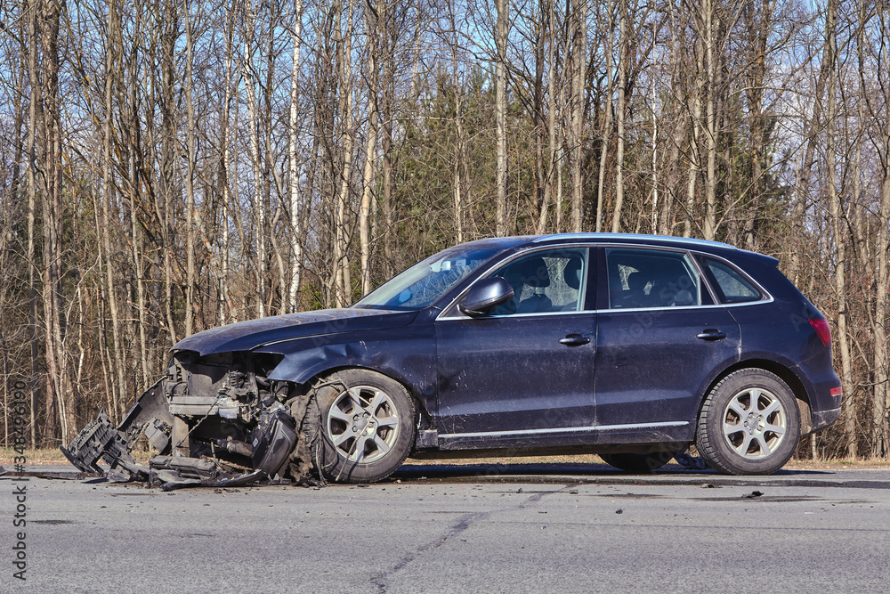 Front side of car after accident on a road