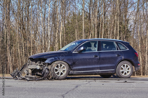 Front side of car after accident on a road