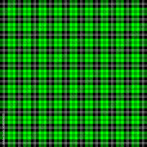 Tartan plaid. Scottish pattern in black  lime and white cage. Scottish cage. Traditional Scottish checkered background. Seamless fabric texture. Vector illustration
