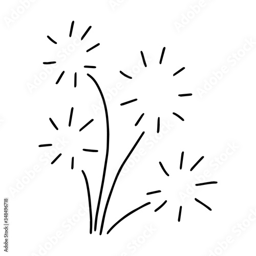 Fireworks drawn in the style of Doodle.Flash.Outline drawing by hand.Black and white image.Monochrome.Holiday.Vector illustration.