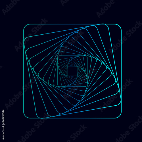 Swirling symbol. Optical illusion. Twisted square. 3D wireframe abstract tunnel. Vector illustration.