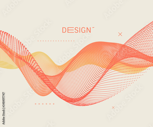 Wave with connected dots. Abstract digital background with particles. 3D grid surface in technology style. Big data. Vector illustration for poster, cover, banner or placard.