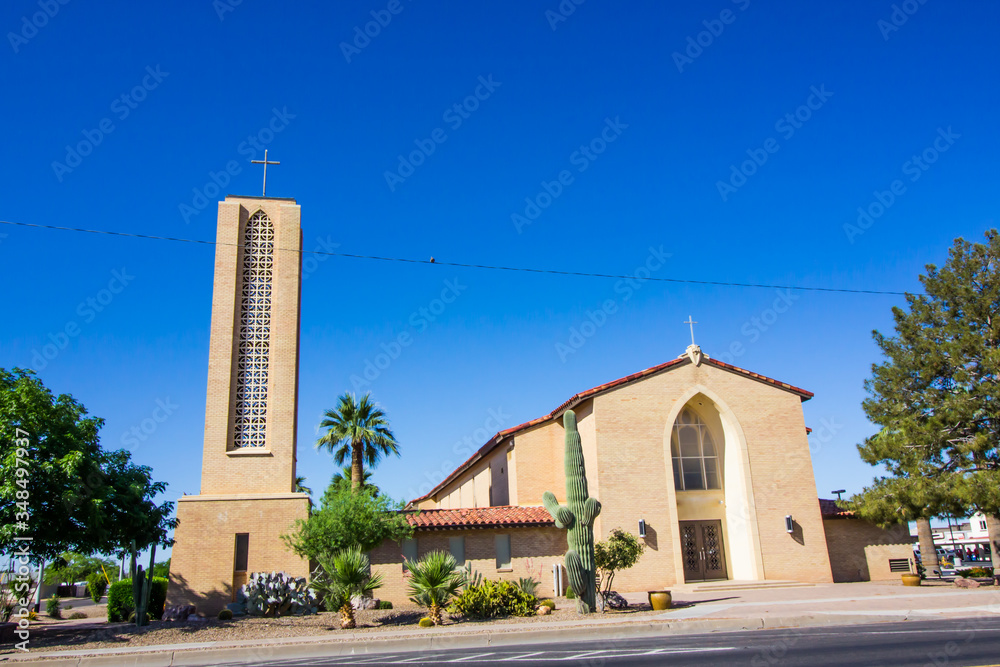 Obraz premium Front Of Church With Crosses In Desert Location