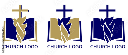Church logo set, symbol of Christianity, the cross , dove and the gospel, Scripture, vector illustration