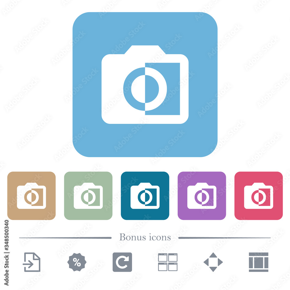 Monochrome photos flat icons on color rounded square backgrounds Monochrome photos flat icons on color rounded square backgrounds