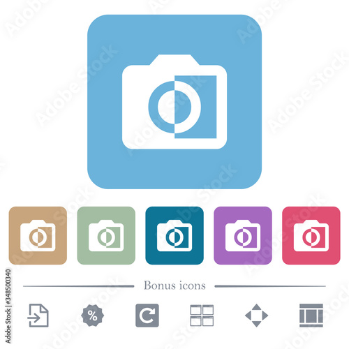 Monochrome photos flat icons on color rounded square backgrounds