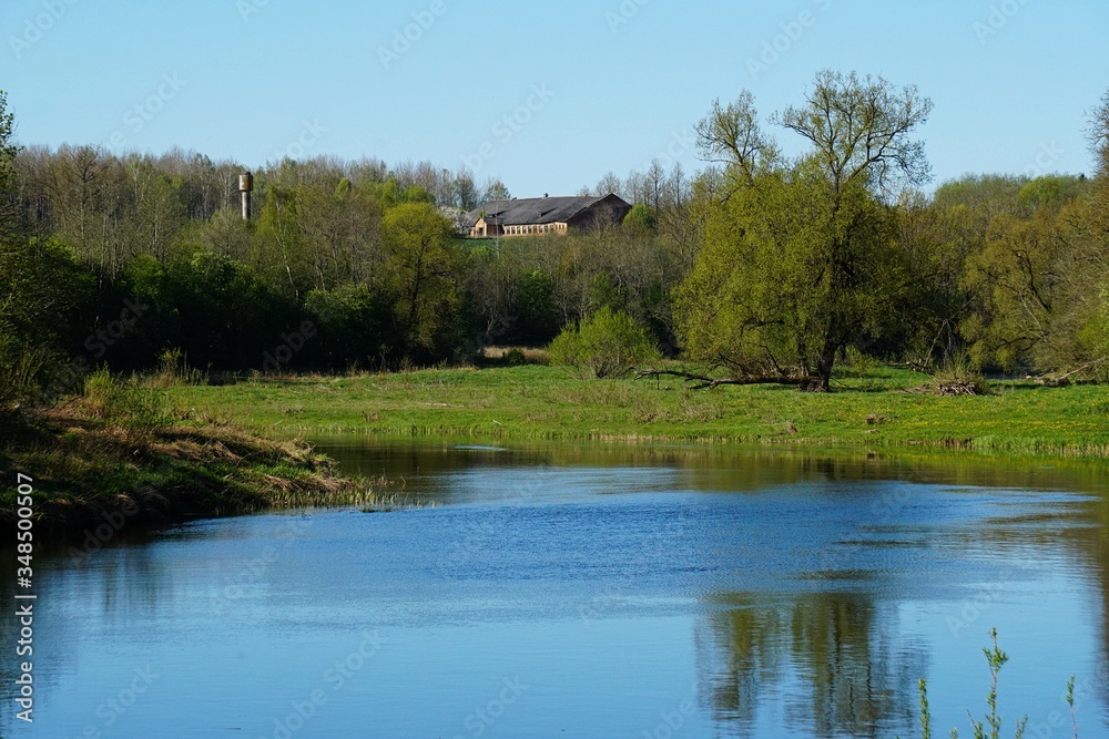 River Memele near Kurmene in spring on a sunny day, Latvia