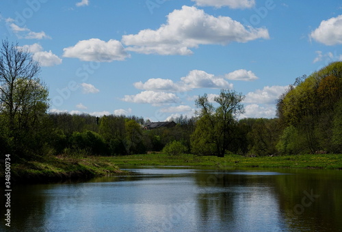 River Memele near Kurmene in spring on a sunny day, Latvia