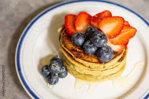 Protein Pancakes - Matcha with Fruit on Top