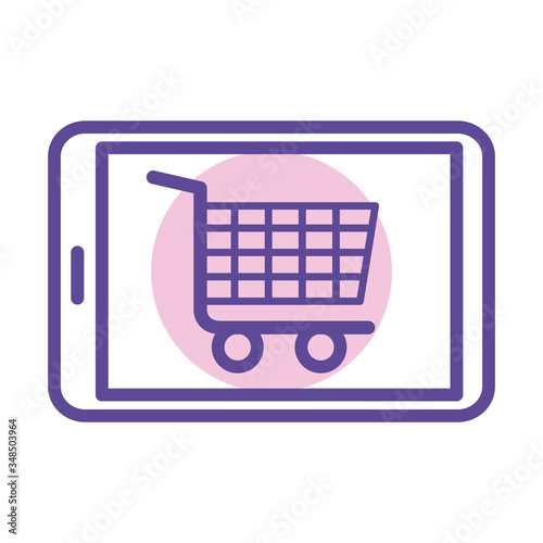 shopping cart in smartphone line style icon