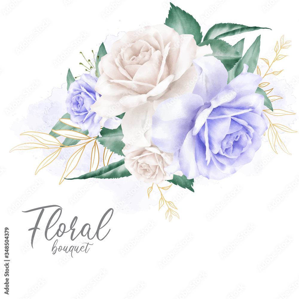 Watercolor floral arrangements with Beautiful Flower and Leaves