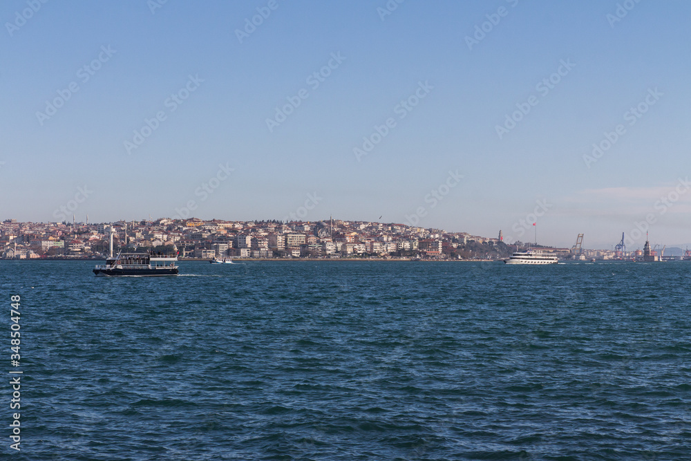 Boats in the Bosphorus on the background of the city of Istanbul. Turkey
