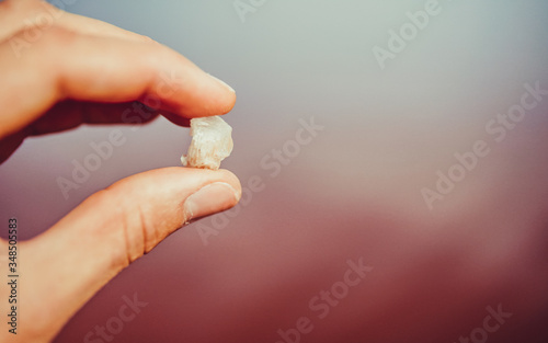 pink lake retba in the suburbs of Dakar photographed from a drone in Africa salt mining