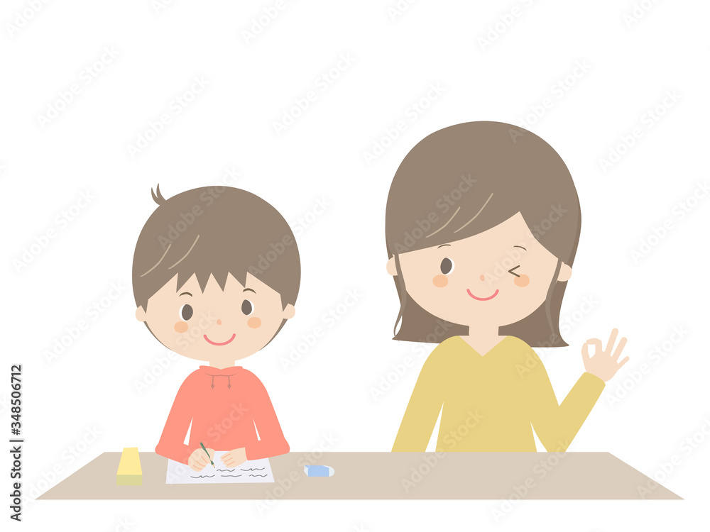 Boy studying with parents. Boy studying with parents.