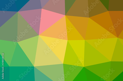 Illustration of abstract Blue, Green, Orange, Yellow horizontal low poly background. Beautiful polygon design pattern.
