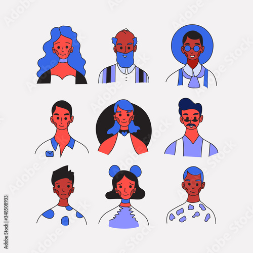 People of different occupation profile avatars collection. Icons of female and male faces icon vector illustration set. Modern cartoon flat design. Online communication, Social networks concept
