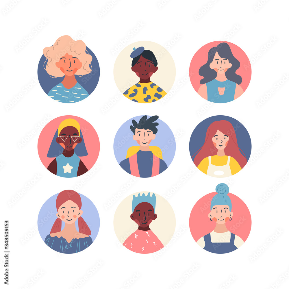 People of different occupation profile avatars collection. Icons of female and male faces icon vector illustration set. Modern cartoon flat design. Online communication, Social networks concept.