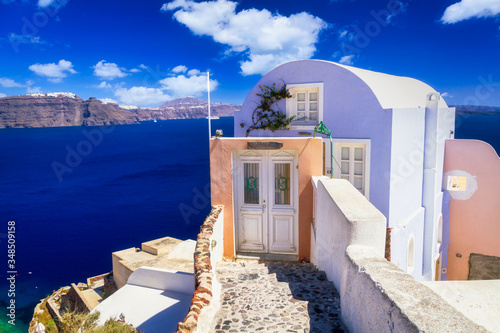 White architecture of Oia town on Santorini island, Greece