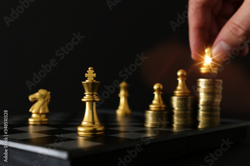 Image of chess game. Business  competition  strategy  leadership and success concept