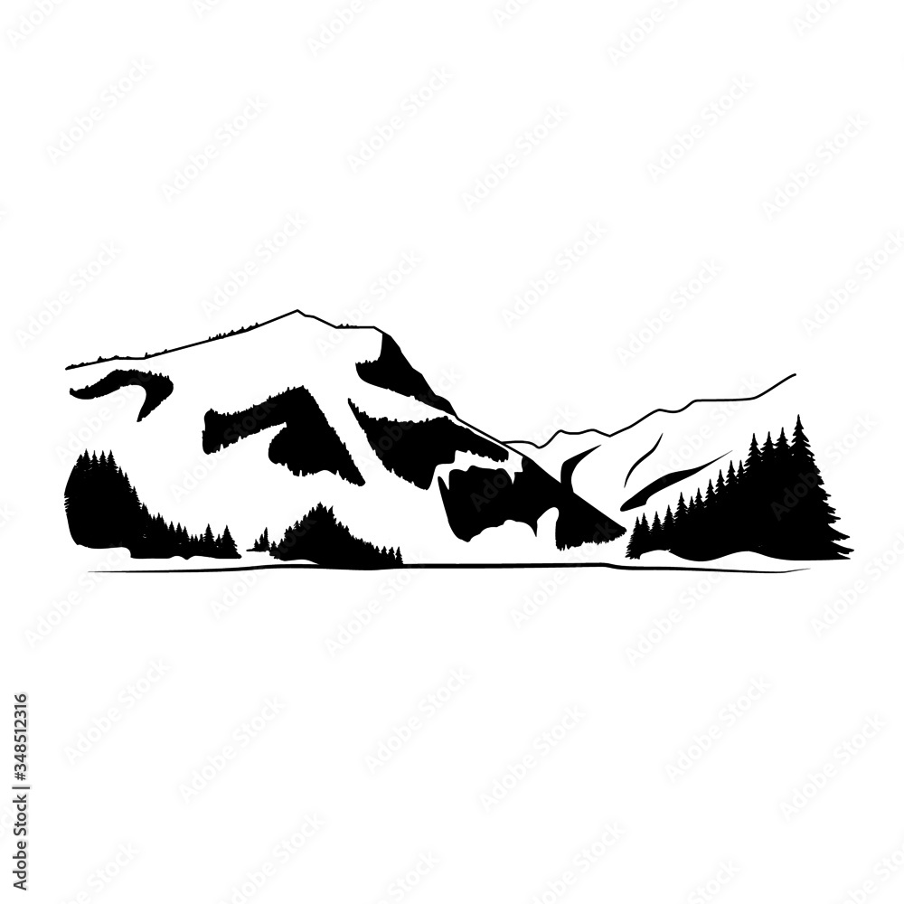 Fototapeta premium Mountains silhouette.Vector drawing.Graphics.Black and white image.Vector 