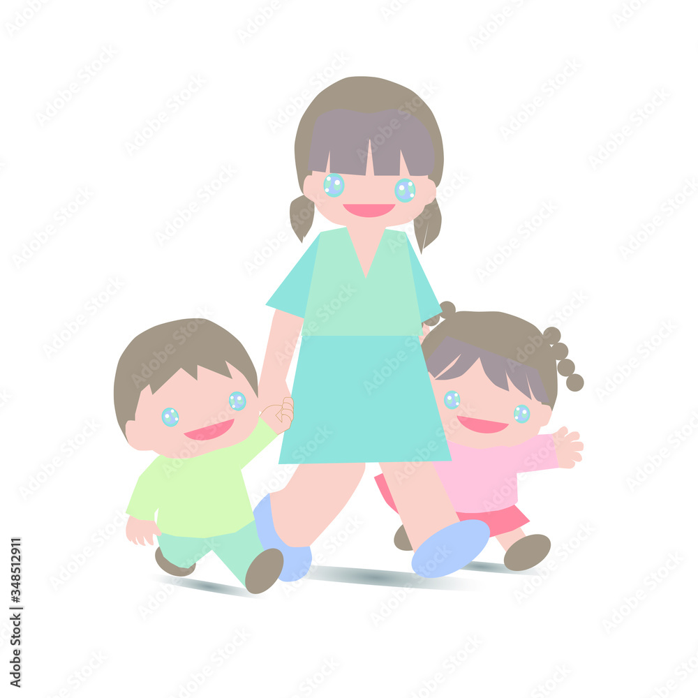 Happy family.mother, son and daughter together. Vector illustration of a flat design Happy family.mother, son and daughter together. Vector illustration of a flat design