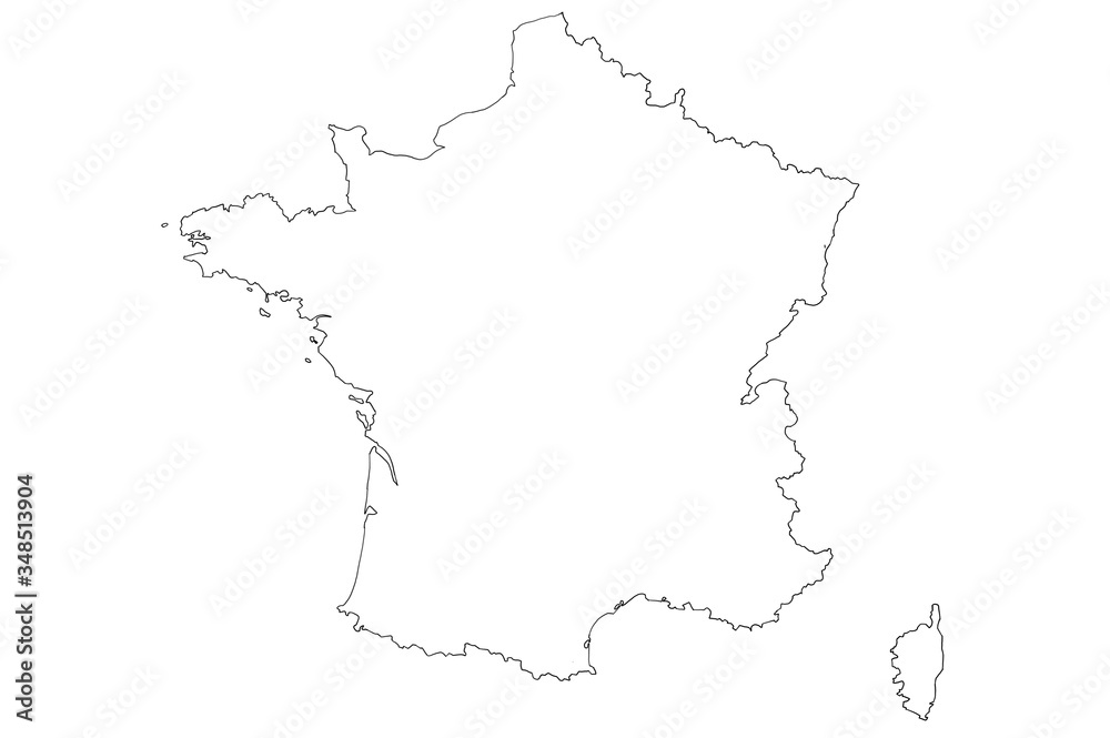 White Map of France with isolated on white background