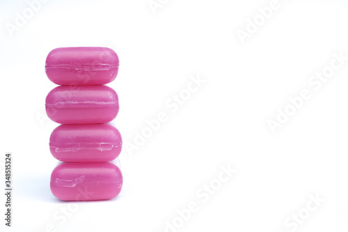 pink soap on white background