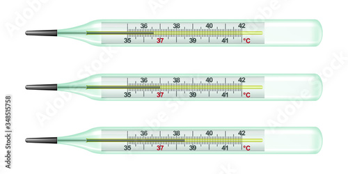 3 mercury thermometers on a white background (vector image)