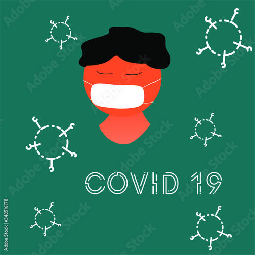 Illustration man face with chinstrap. Concept covid 19