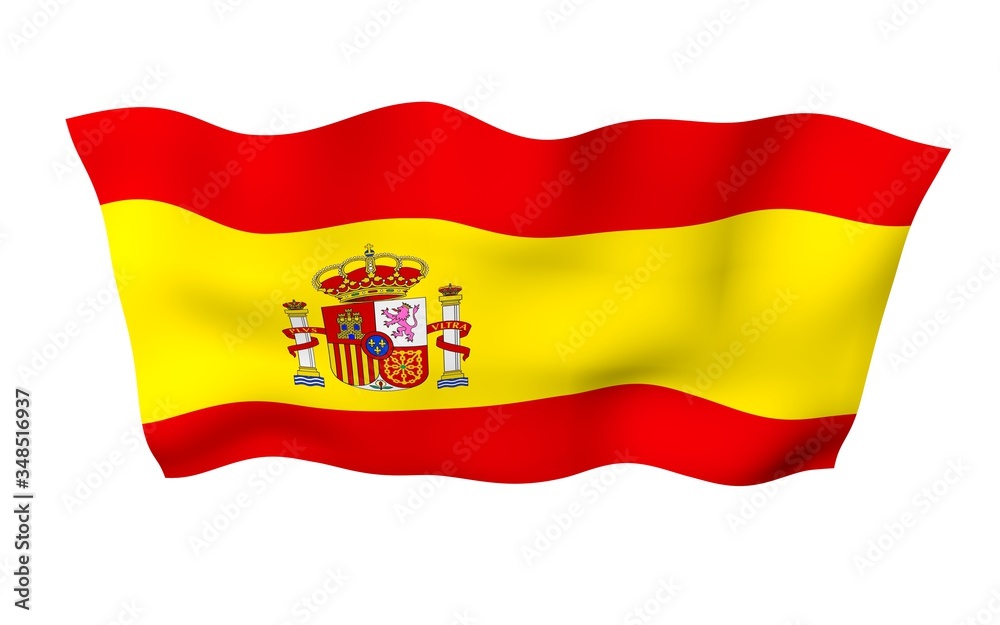 The flag of Spain. Official state symbol of the Kingdom of Spain. Concept: web, sports pages, language courses, travelling, design elements. 3d illustration The flag of Spain. Official state symbol of the Kingdom of Spain. Concept: web, sports pages, language courses, travelling, design elements. 3d illustration