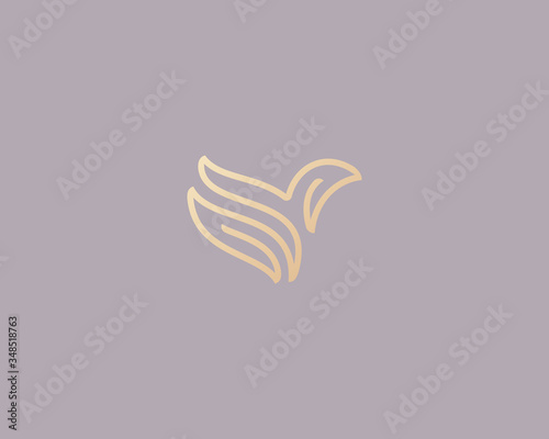 Abstract bird logo design. Premium linear dove freedom vector logotype.