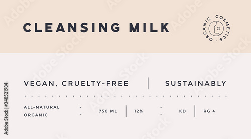 Minimal Label. Typographic modern vintage label, tag, sticker for natural brand, beauty packing. Retro design minimal label, tag of organic cosmetics, old school style, typography. Vector Illustration
