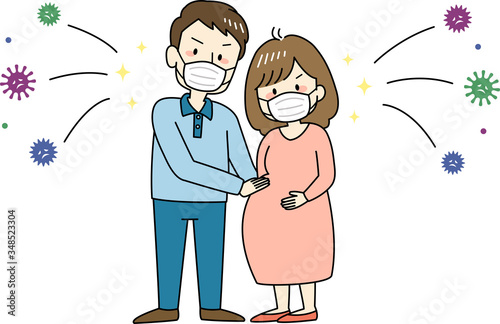 出産前の感染を心配してマスクをする夫婦