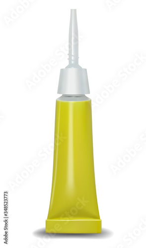 Super glue. 3D realistic metallic container glue . Vector