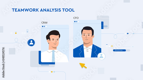 Project management and financial report strategy. Consulting team. Collaboration concept with collaborative people. Business analysis planning. Flat characters vector illustration.