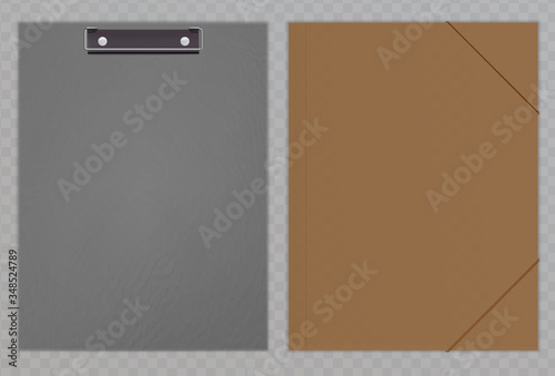 Realistic clipboard, plastic folder. Textured elements