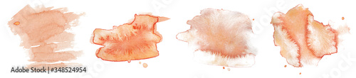 Abstract watercolor blush pink shapes on white background. Color splashing hand drawn vector