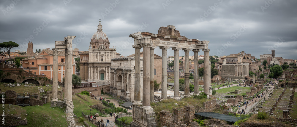 panorama of roman forum on a cloudy day ruins tourism ancient architecture rome