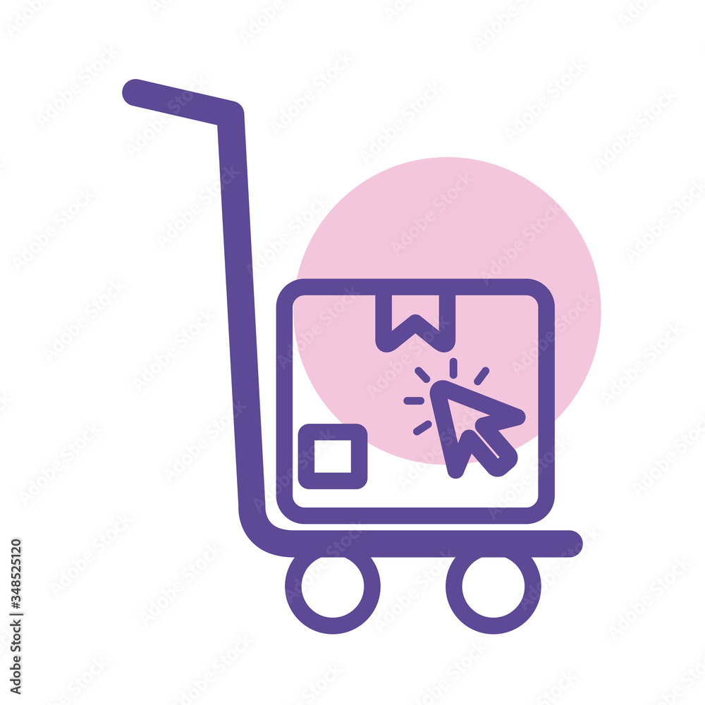 cart with box delivery and cursor line style icon cart with box delivery and cursor line style icon