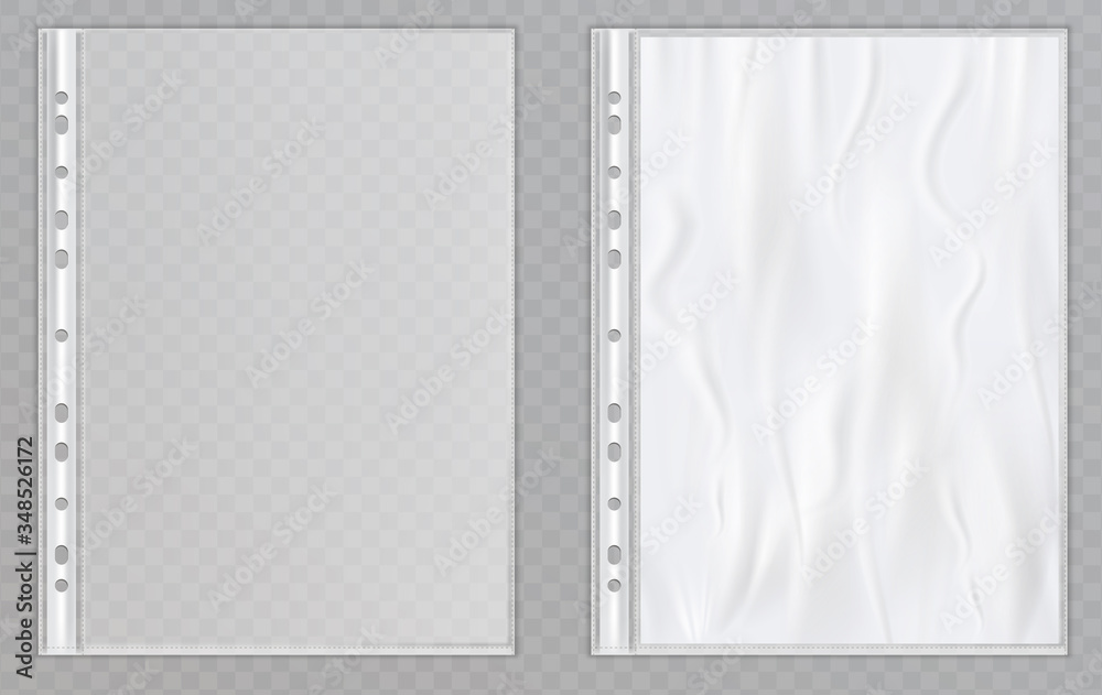Plastic File With Patterns Vector transparent plastic files. Cellophane folders to protect ...