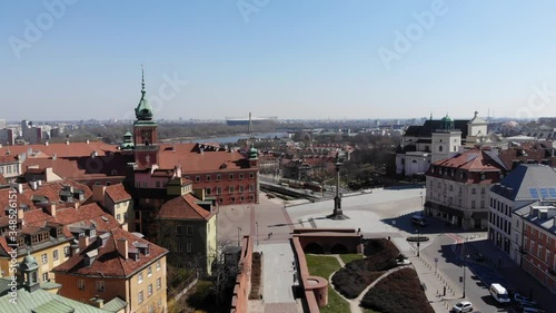 Warsaw, Poland. Aerial view of Royal Castle and castle square in historican part of Warsaw // Zamek Krolewski, Stare Miasto, Plac Zamkowy photo