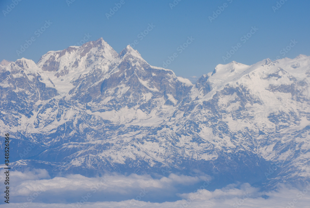 Landscape of Himalayas ridge aerial view in Nepal