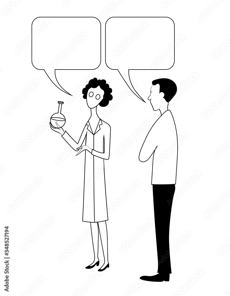 Man and woman are talking. Vector drawing image. Man and woman are talking. Vector drawing image.