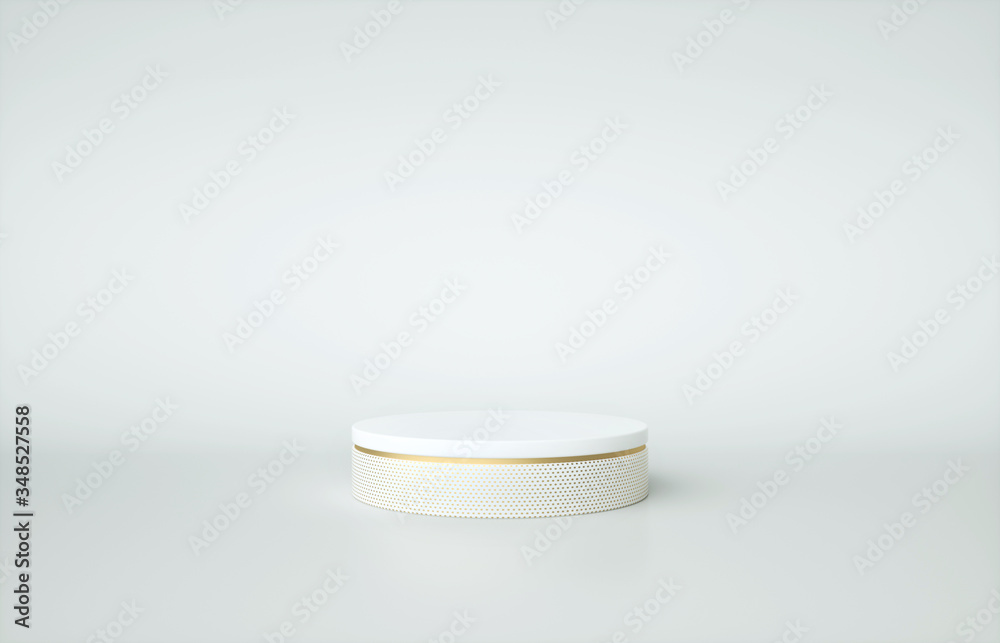White pedestal with gold border isolated on white background. 3d render illustration White pedestal with gold border isolated on white background. 3d render illustration