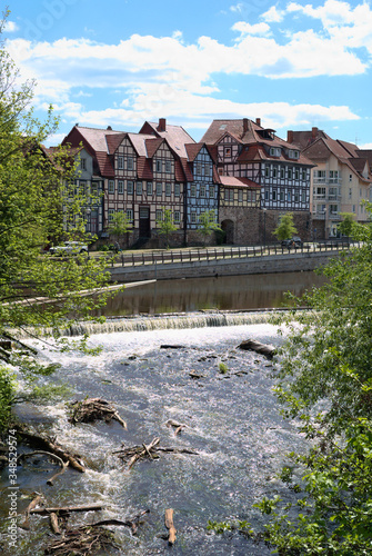 fluß fulda in der ortschaft hannoversch münden im südlichen niedersachsen