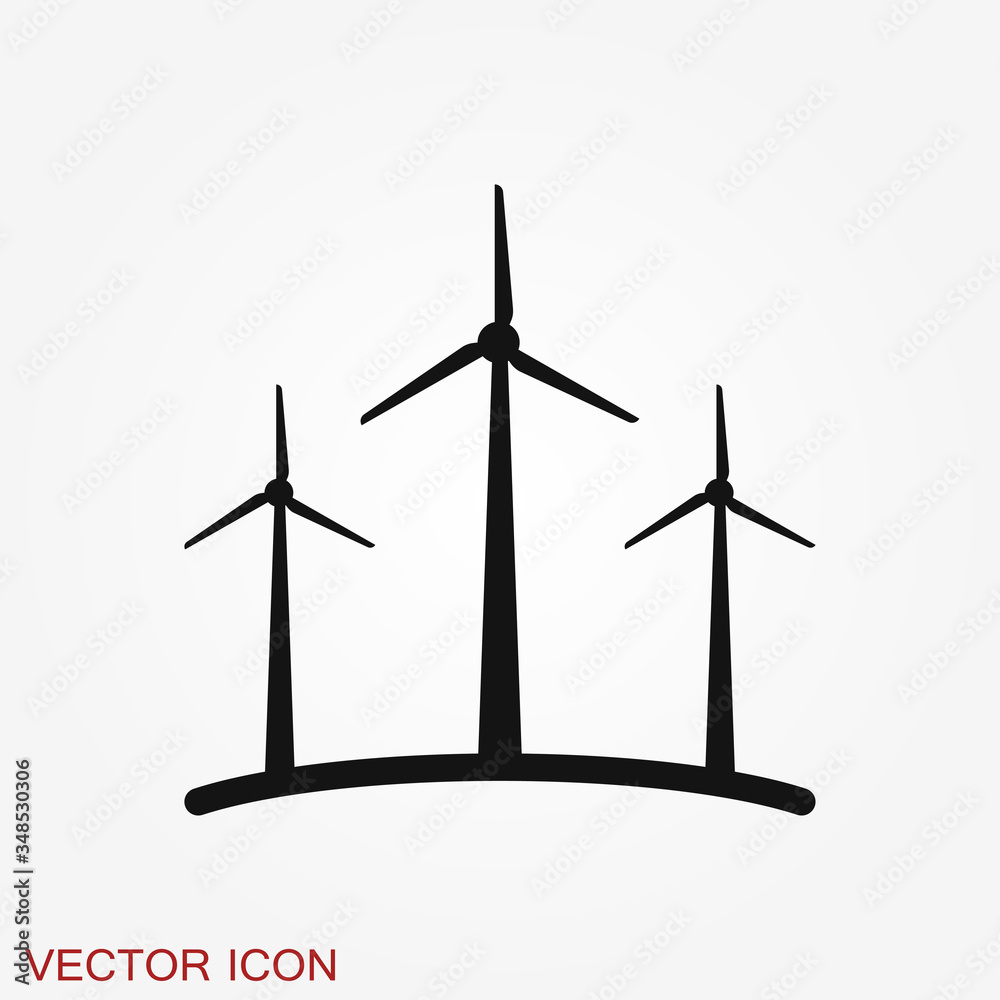 Windmill vector icon, wind turbine symbol isolated on background. Windmill vector icon, wind turbine symbol isolated on background.