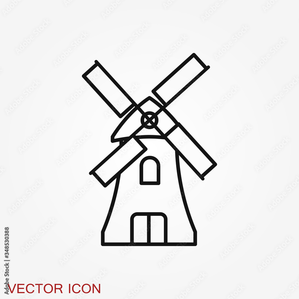 Windmill vector icon, wind turbine symbol isolated on background.