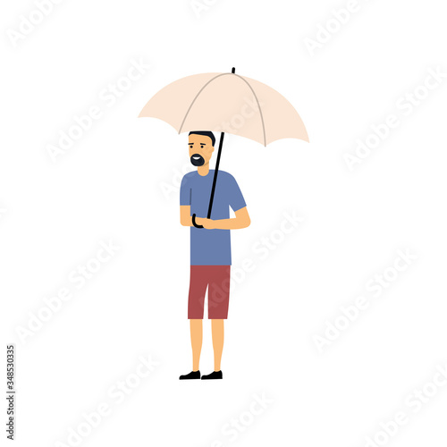 A man with an umbrella. Flat style. Vector illustration 