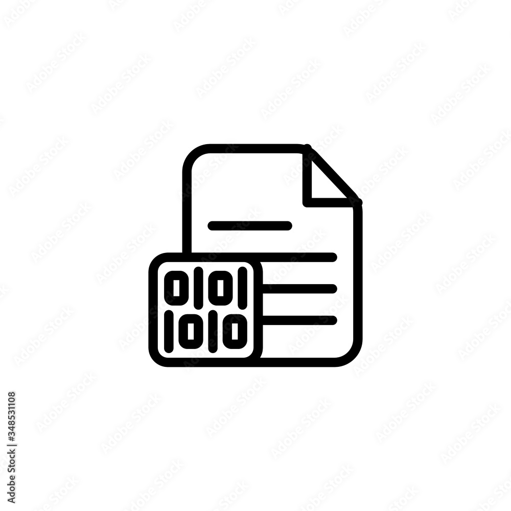 Binary file vector icon in linear, outline icon isolated on white background Binary file vector icon in linear, outline icon isolated on white background