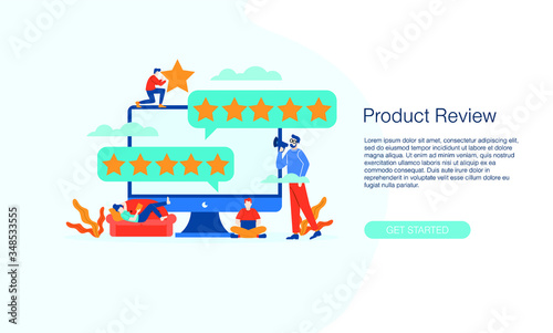 product Review star rating people give feedback flat vector illustration concept template background can be use for presentation web banner UI UX landing page © Alpha Illustration